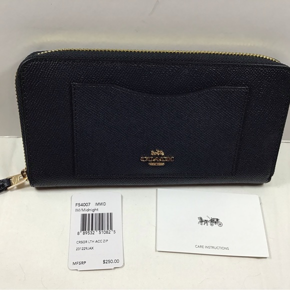 Coach Crossgrain Leather Accordion Zip Around Wallet F54007 Midnight Blue - Picture 6 of 7